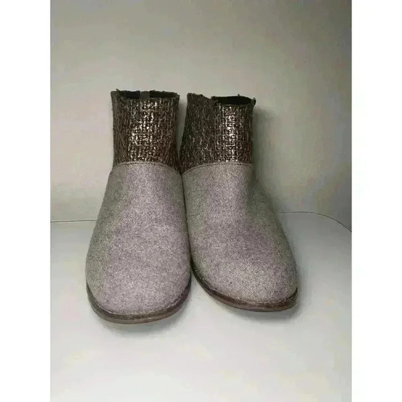 Toms Womens Leila Bootie Grey Felt Shine Zip Up Size 9 Shoes Boots Block Heel - Picture 2 of 16